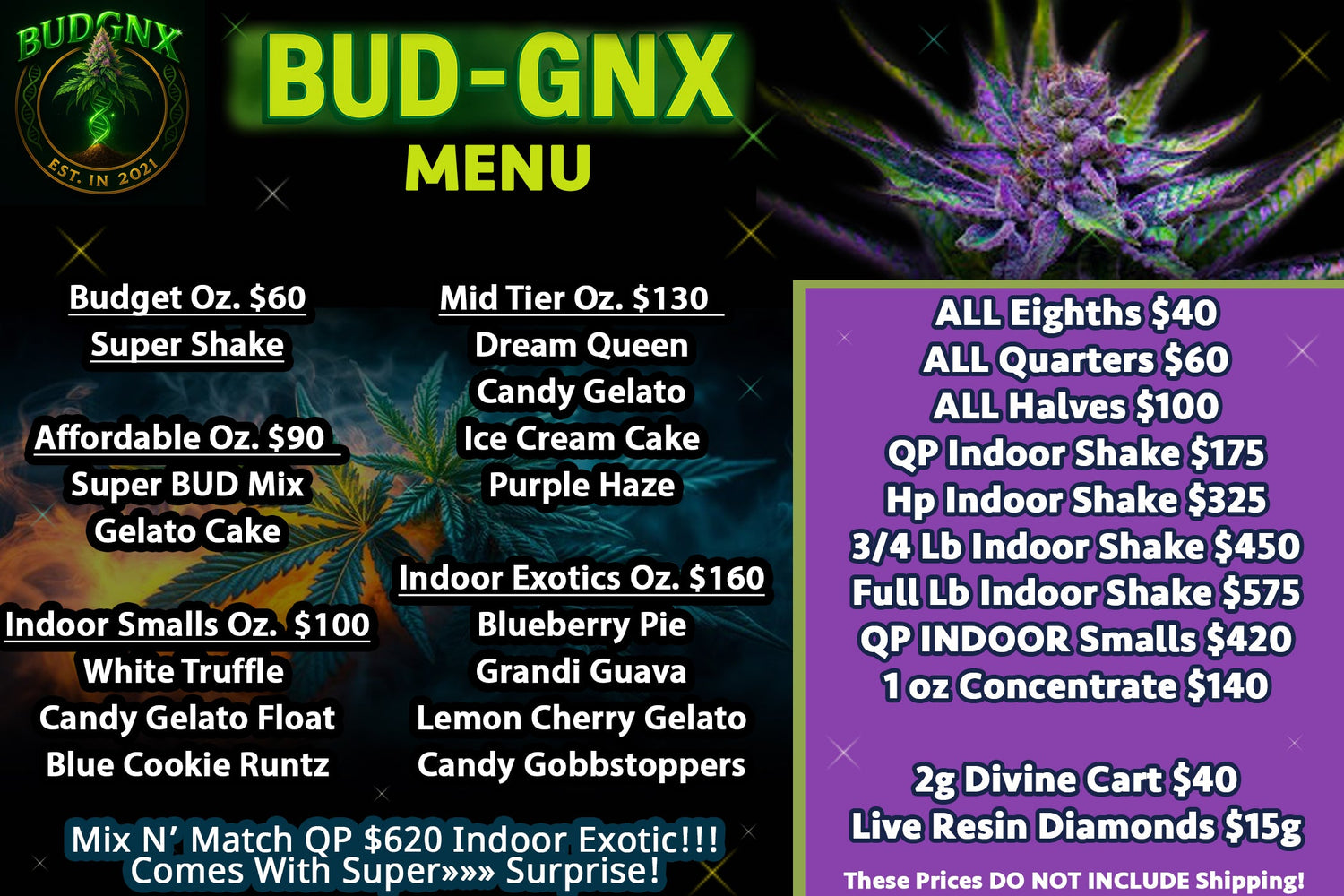 BUD-GNX LIVE MENU ORDER