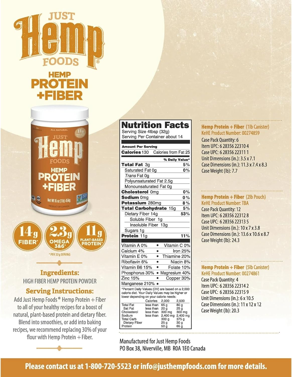 Just Hemp Foods Hemp Protein Powder Plus Fiber