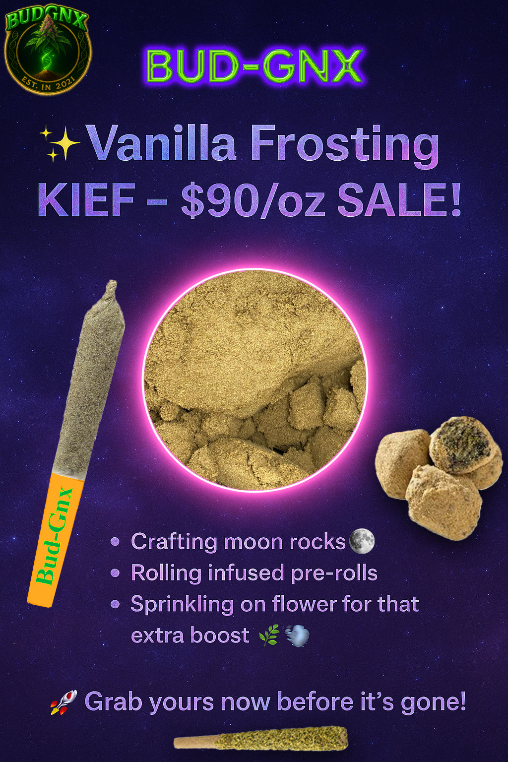 🌌✨ Vanilla Frosting KIEF – $90/oz SALE! ✨🌌